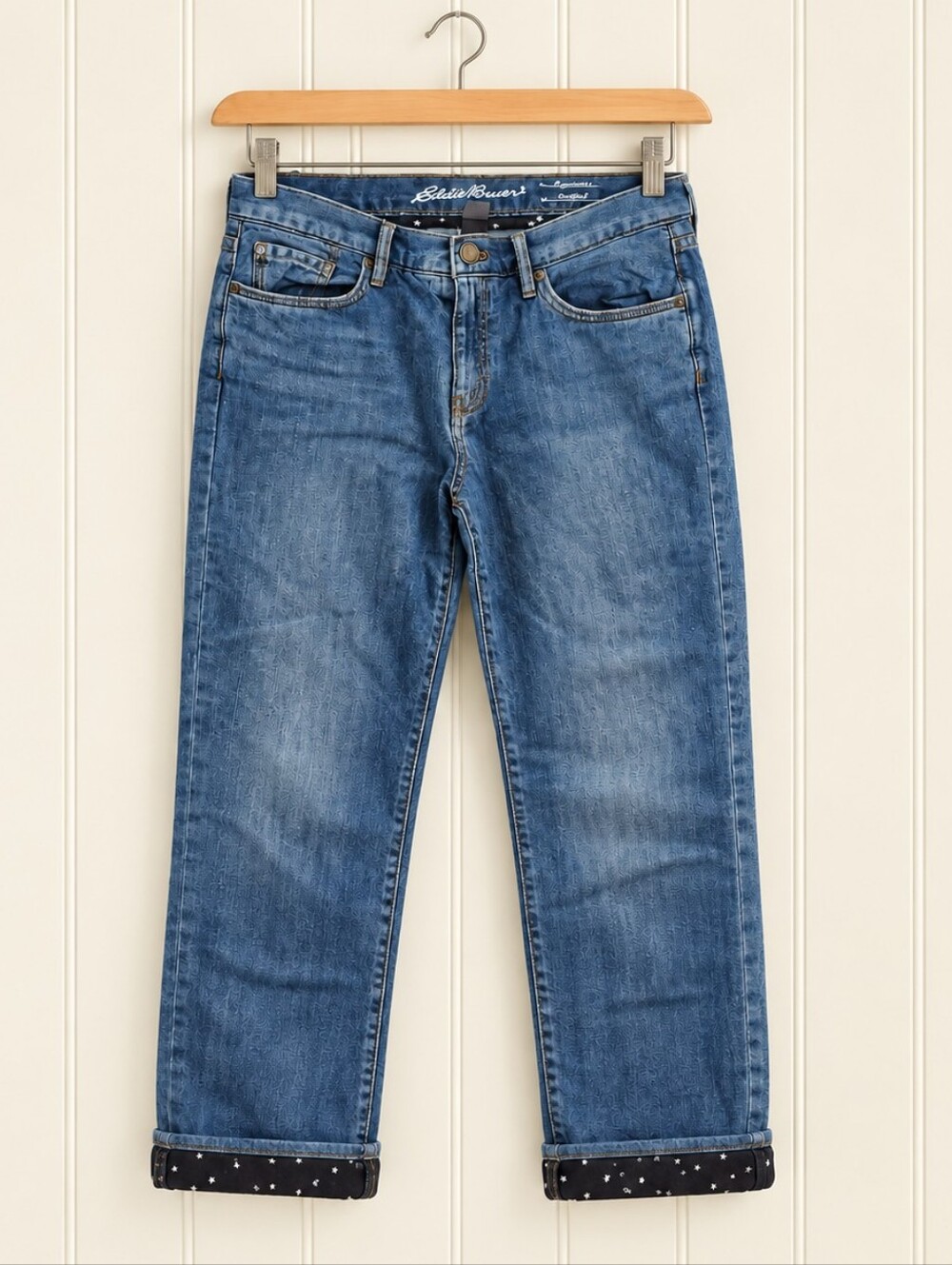 Eddie Bauer Women’s Size 8 Boyfriend Jeans Flannel Lined Relaxed Fit Blue